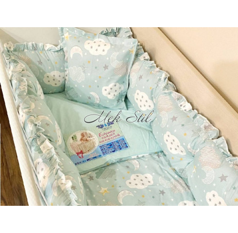 Бебешко спално бельо - Облачета в цвят мента
